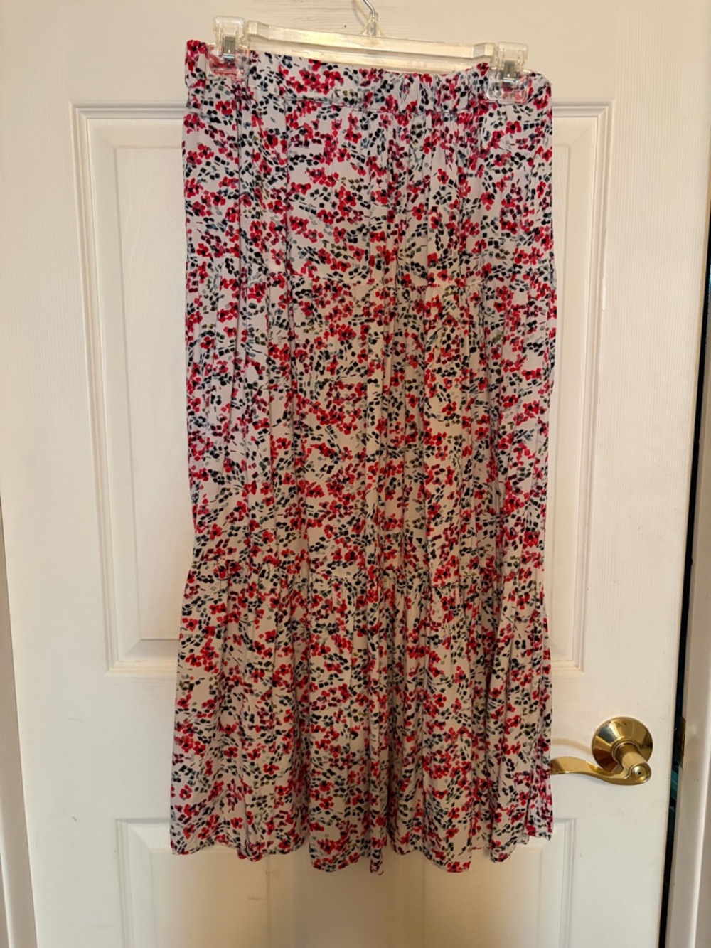 beachlunchlounge Cream Maxi Skirt with Red and Black Floral Print